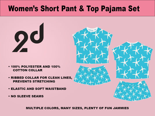 Blue Short Sleeve, Short Pant Pajama Set, Coral Art