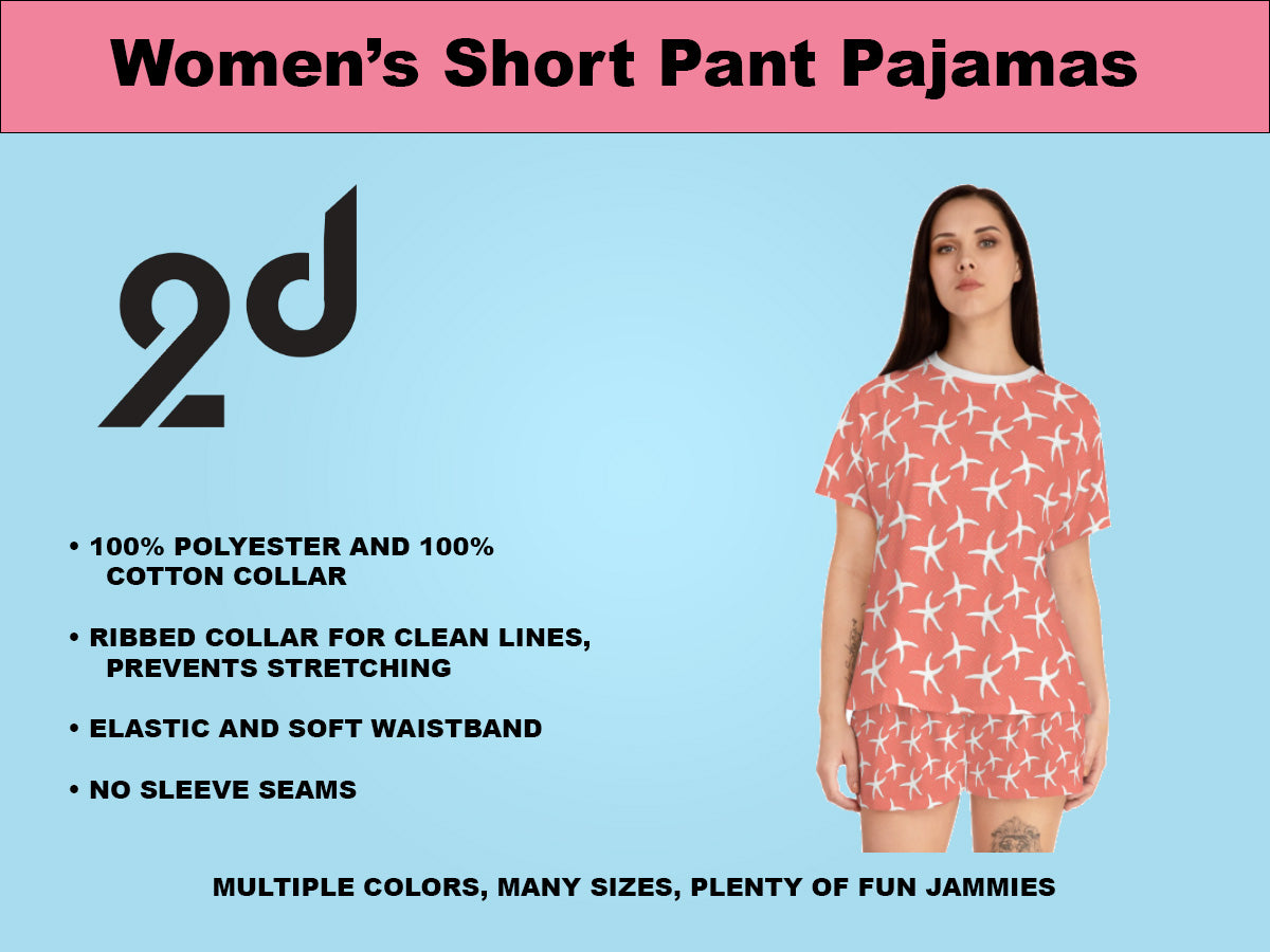 Salmon Short Sleeve, Short Pant Pajama Set, Coral Art
