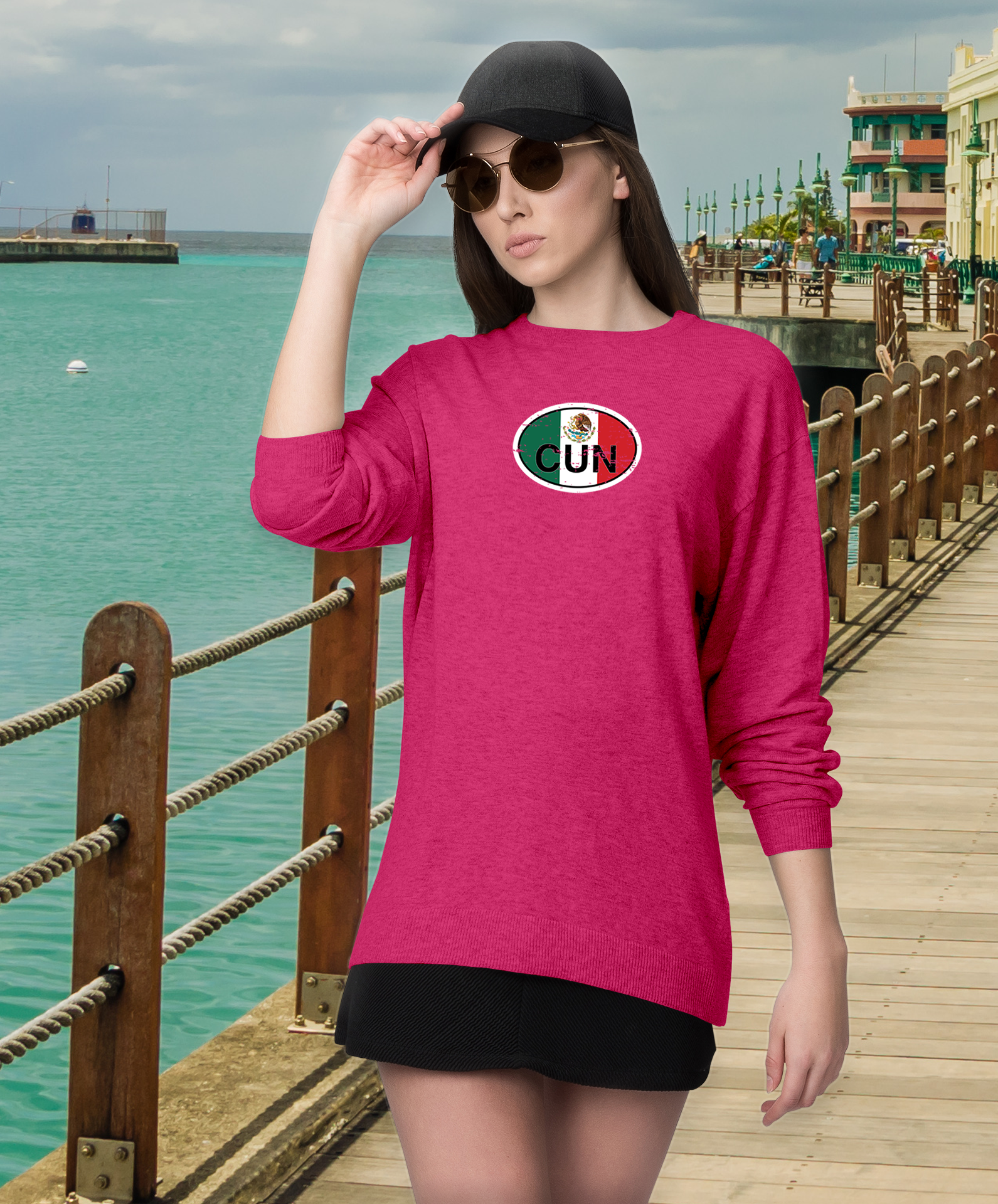 Cancun Women's Flag Long Sleeve T-Shirts - My Destination Location