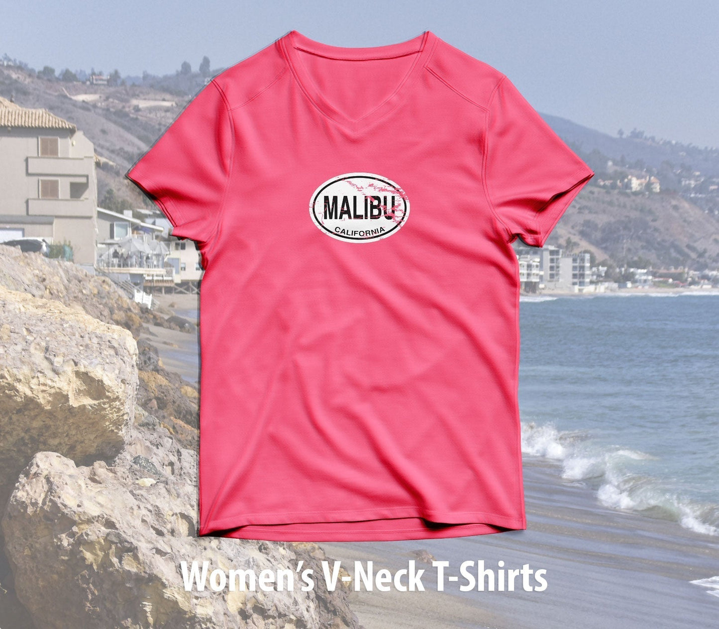 Malibu Women's V-Neck T-Shirt Souvenir - My Destination Location
