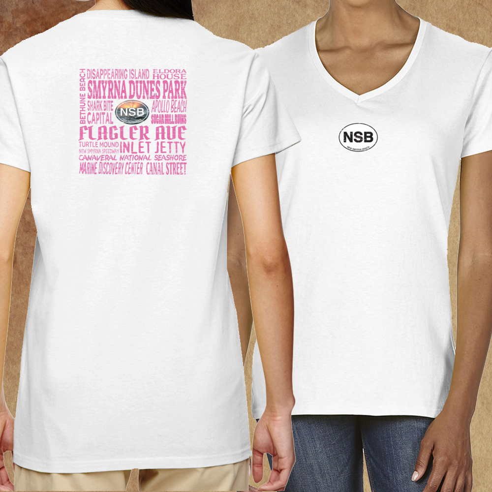 New Smyrna Beach Smyrna Dunes Pink Women's V-Neck T-Shirt Souvenir - My Destination Location