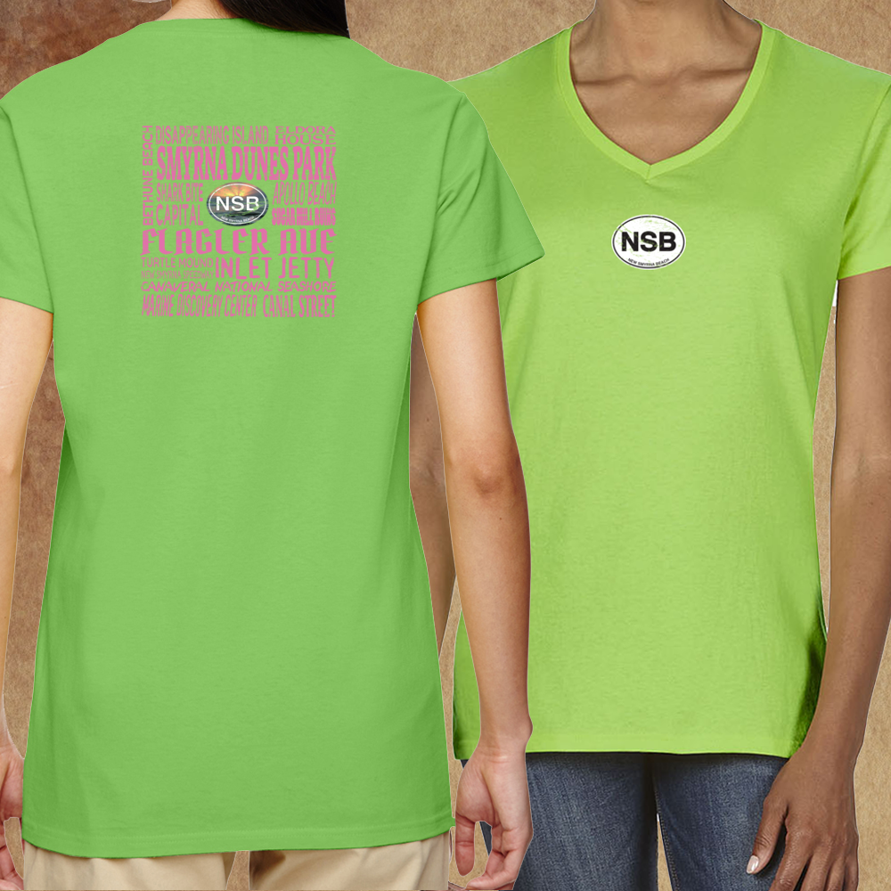 New Smyrna Beach Smyrna Dunes Pink Women's V-Neck T-Shirt Souvenir - My Destination Location
